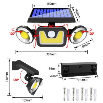 TRIPLE SOLAR LAMP WITH MOTION AND DUSK SENSOR WITH COB SYSTEM UFO SKU:099-C