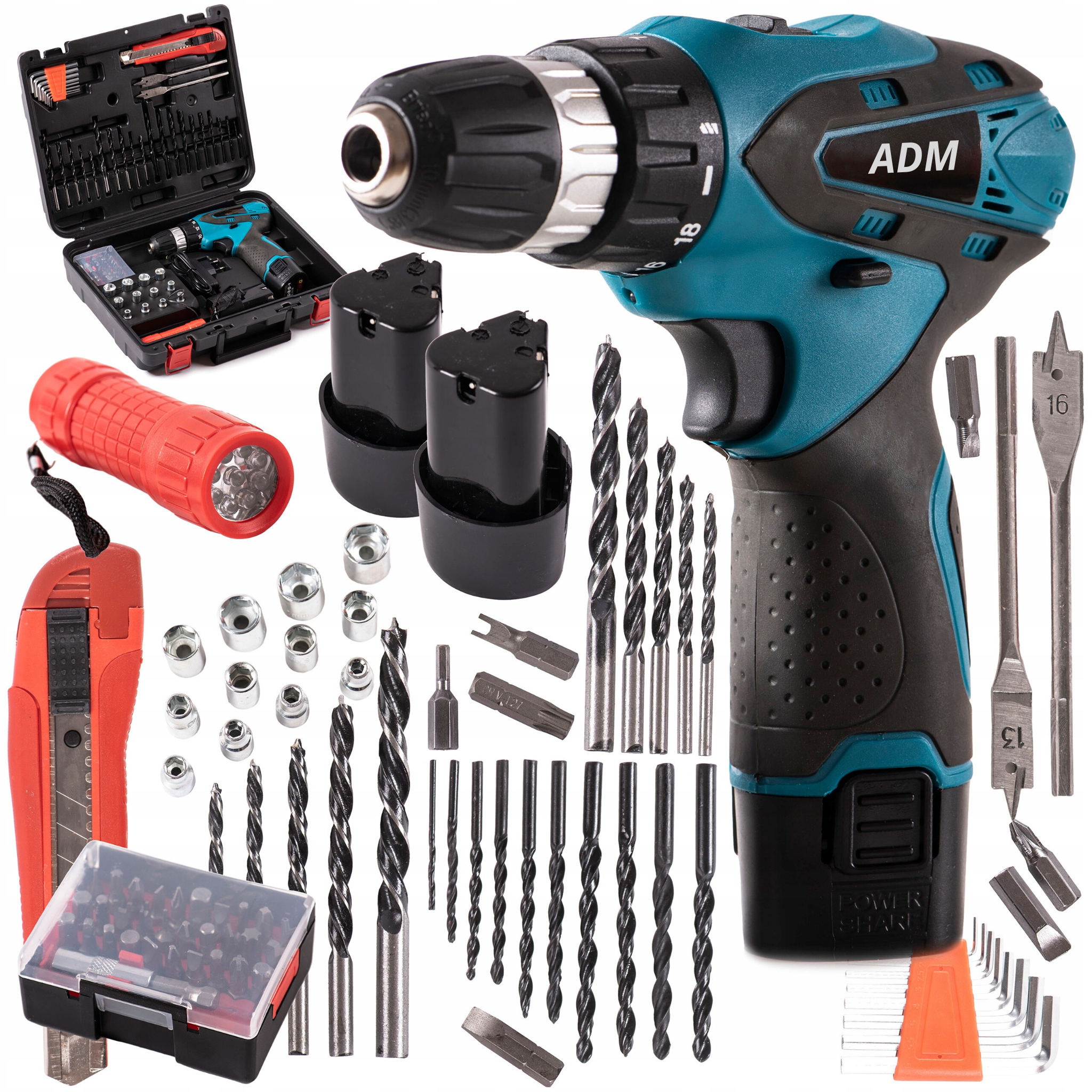 ADM CORDLESS SCREWDRIVER 12V TWO BATTERIES SET 77PCS, SKU: 395