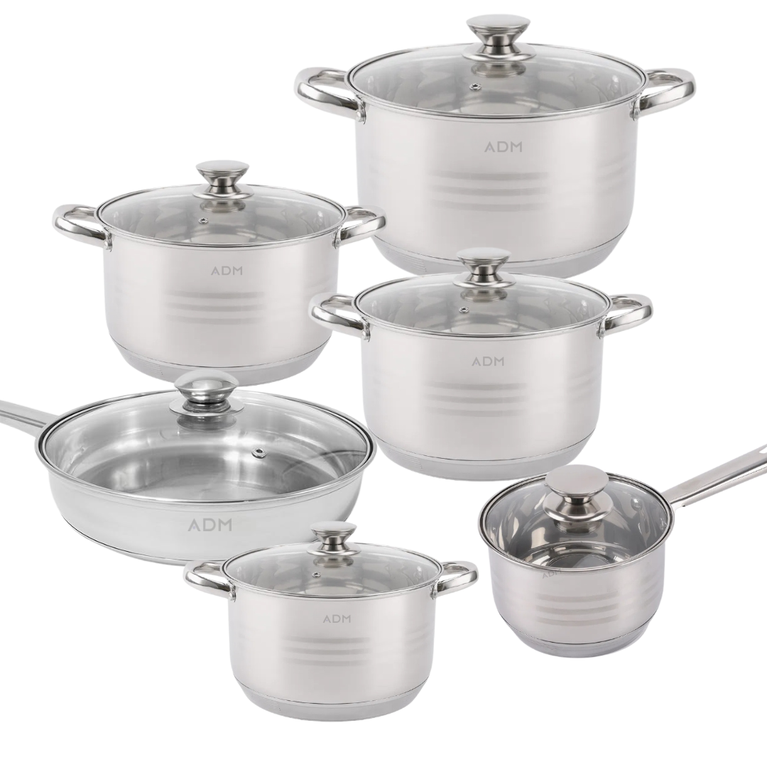 STAINLESS COOKWARE SET ADM WITH LIDS OF 12 ITEMS, SKU: 393