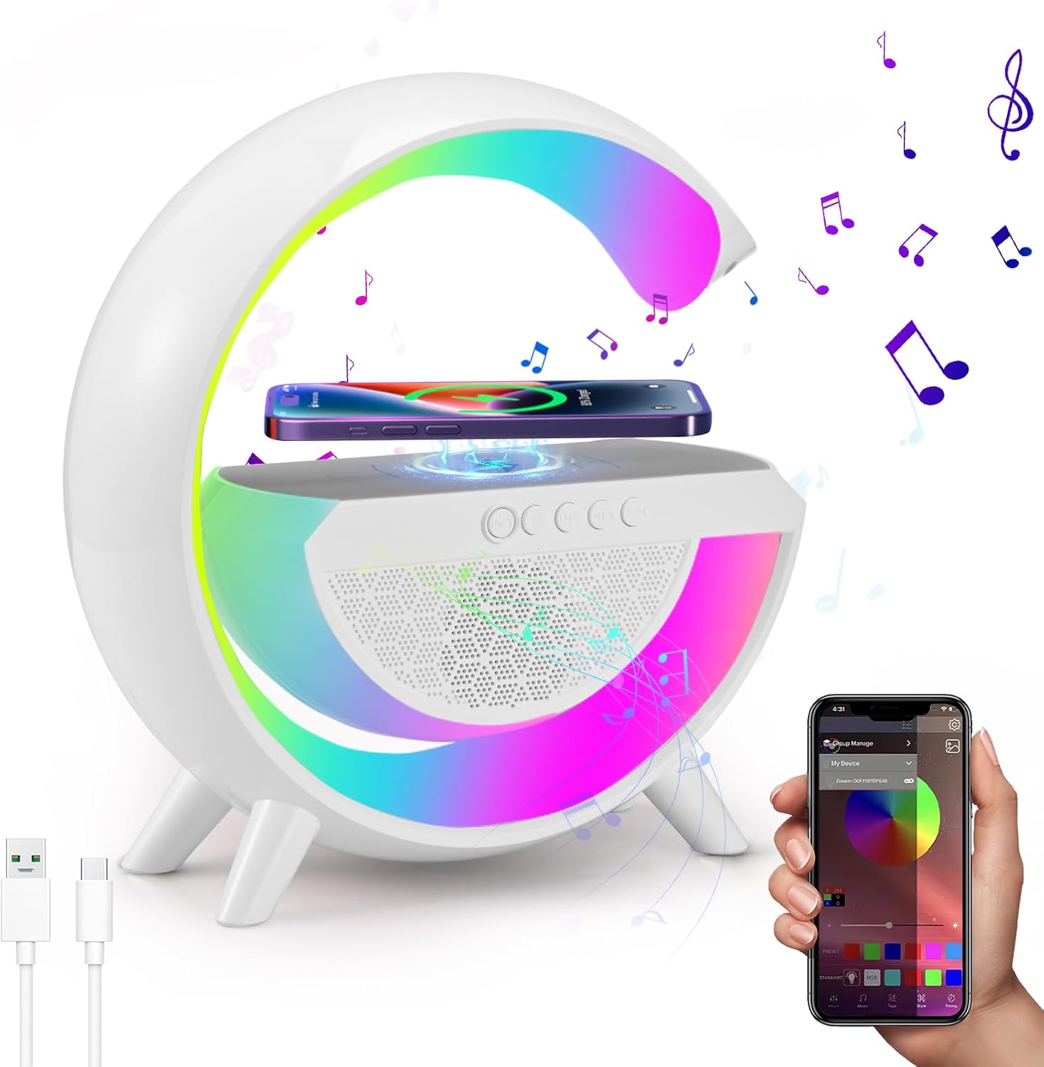 LED Lamp with Charger QI and Bluetooth Speaker, SKU: 500