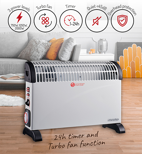 Mesko Convector heater with timer and Turbo fan SKU: MS 7741w