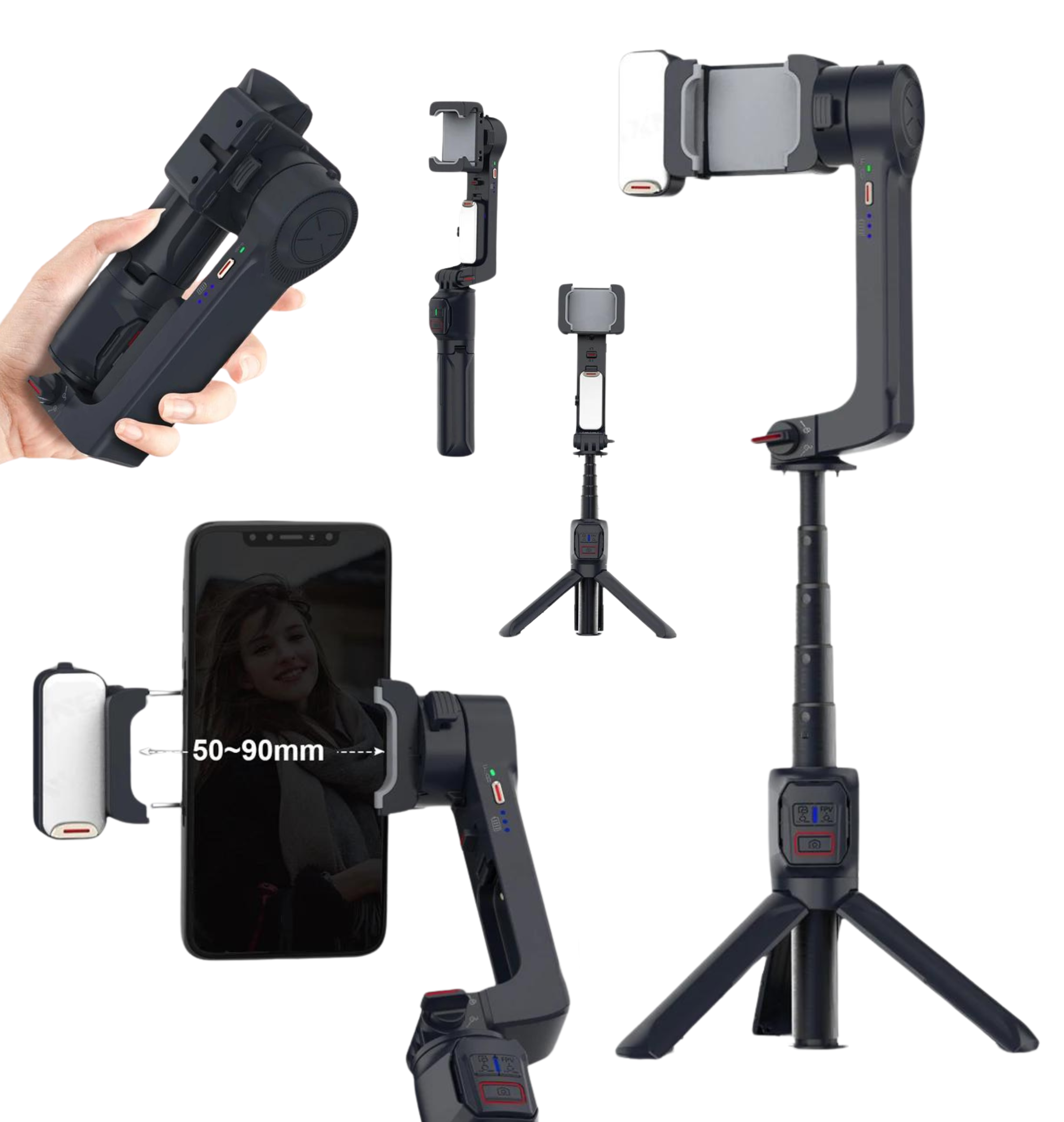 2-AXIS GIMBAL STABILIZER + SELFIE STICK WITH REMOVABLE FILL LIGHT A10, SKU: 6034