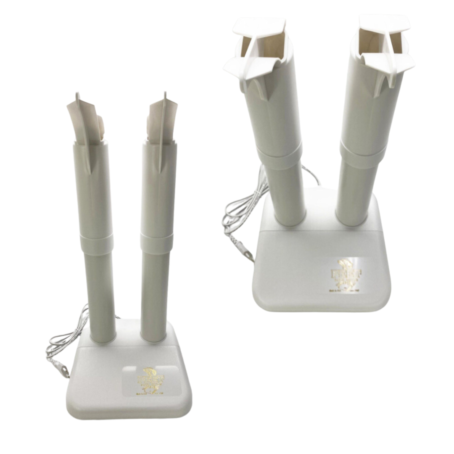 Shoe dryer PEET in whicte colour, minimalism design with golden logo