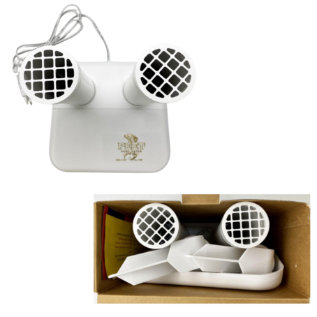 Shoe dryer PEET in whicte colour, minimalism design with golden logo