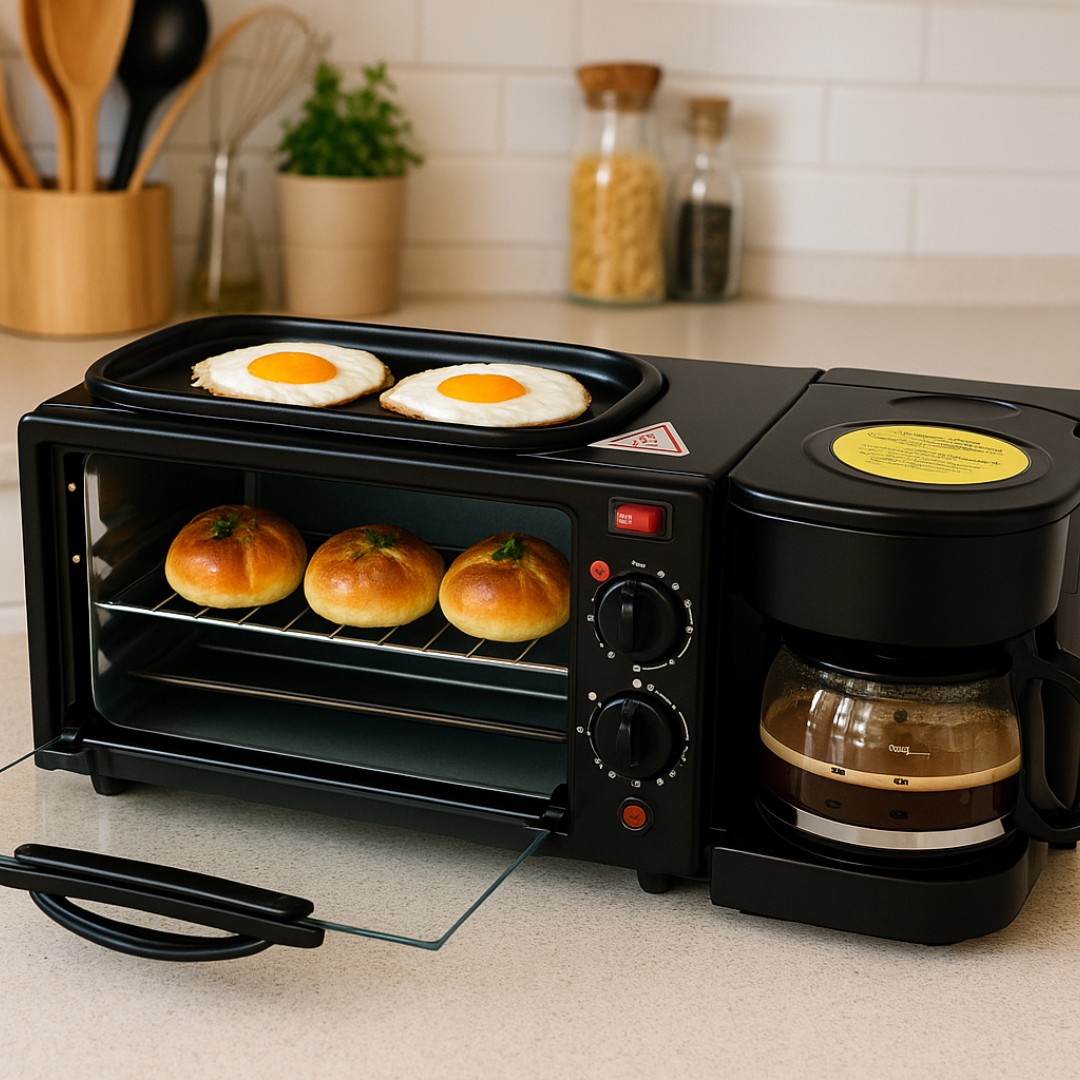 3-in-1 BREAKFAST MAKER ADM WITH COFFEE MAKER, GRILL, TOASTER OVEN,  SKU: 2195
