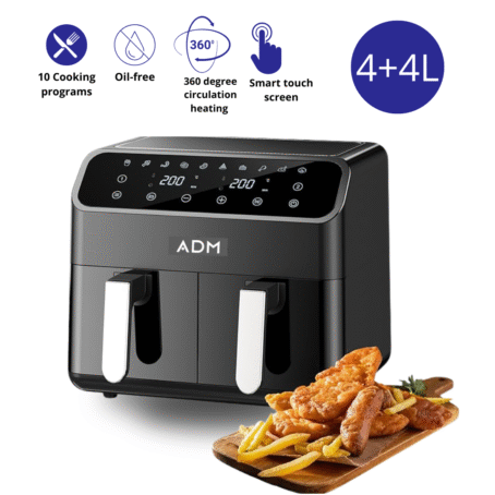 ADM Dual Basket Air Fryer with Smart Touch Screen – 4+4L