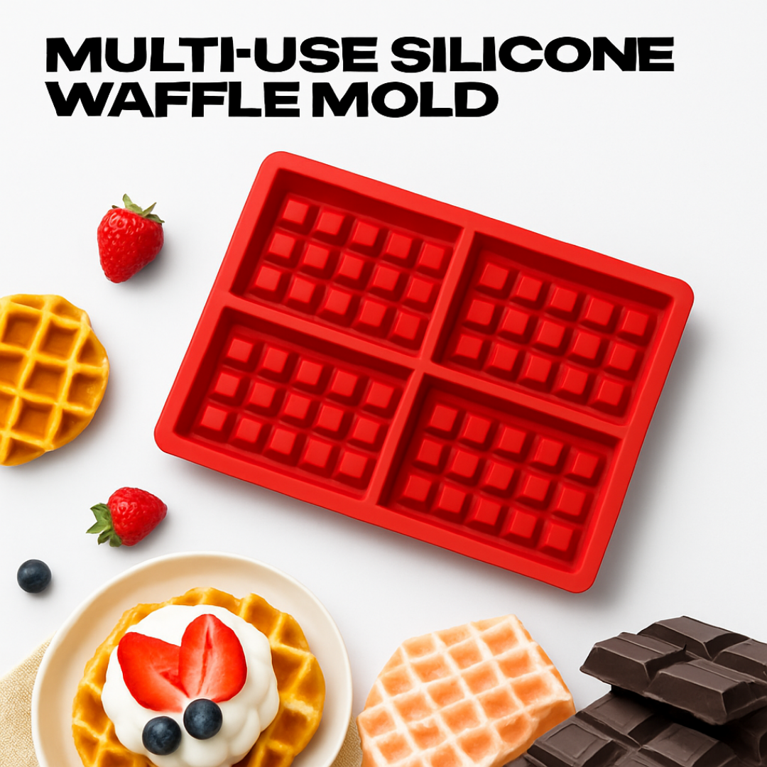 Multi-Use Silicone Waffle & Snack Mold – 4-Section Baking Tray, SKU:077