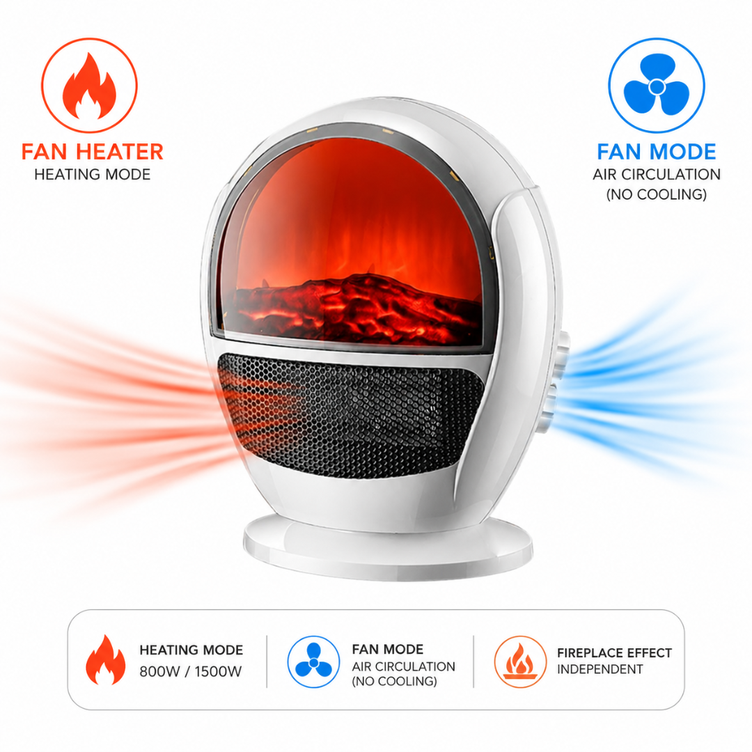 2-in-1 Ceramic Fan Heater with Fan Mode & Fireplace Effect, SKU: 6074 - Image 8