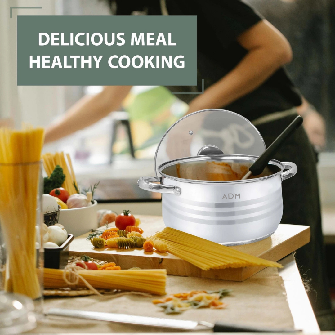 STAINLESS COOKWARE SET ADM WITH LIDS OF 12 ITEMS, SKU: 393