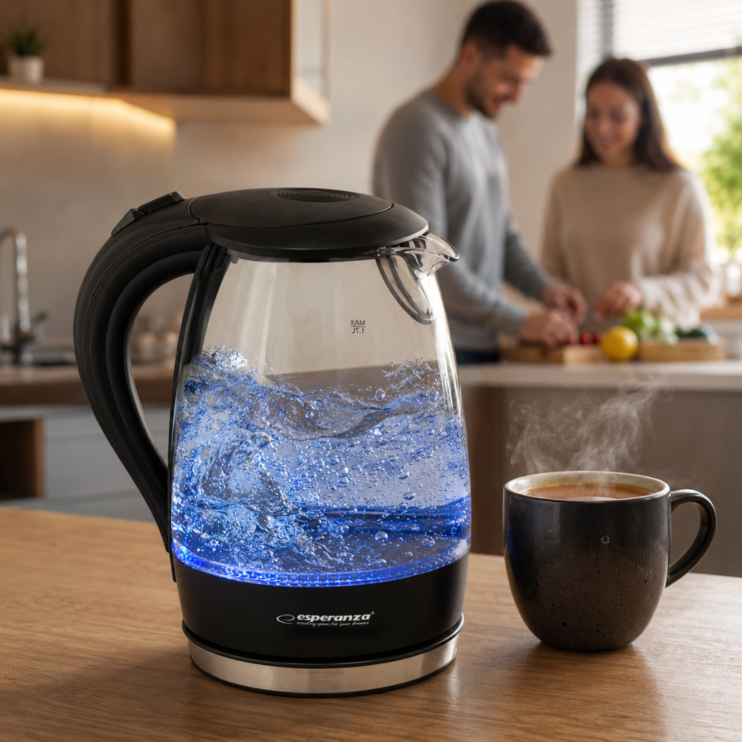 Esperanza Glass Electric Kettle 1.7L – Black, SKU: EKK011K