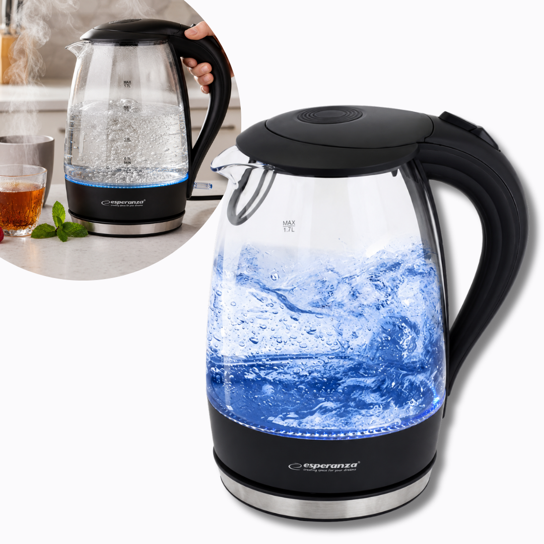 Esperanza Glass Electric Kettle 1.7L – Black, SKU: EKK011K