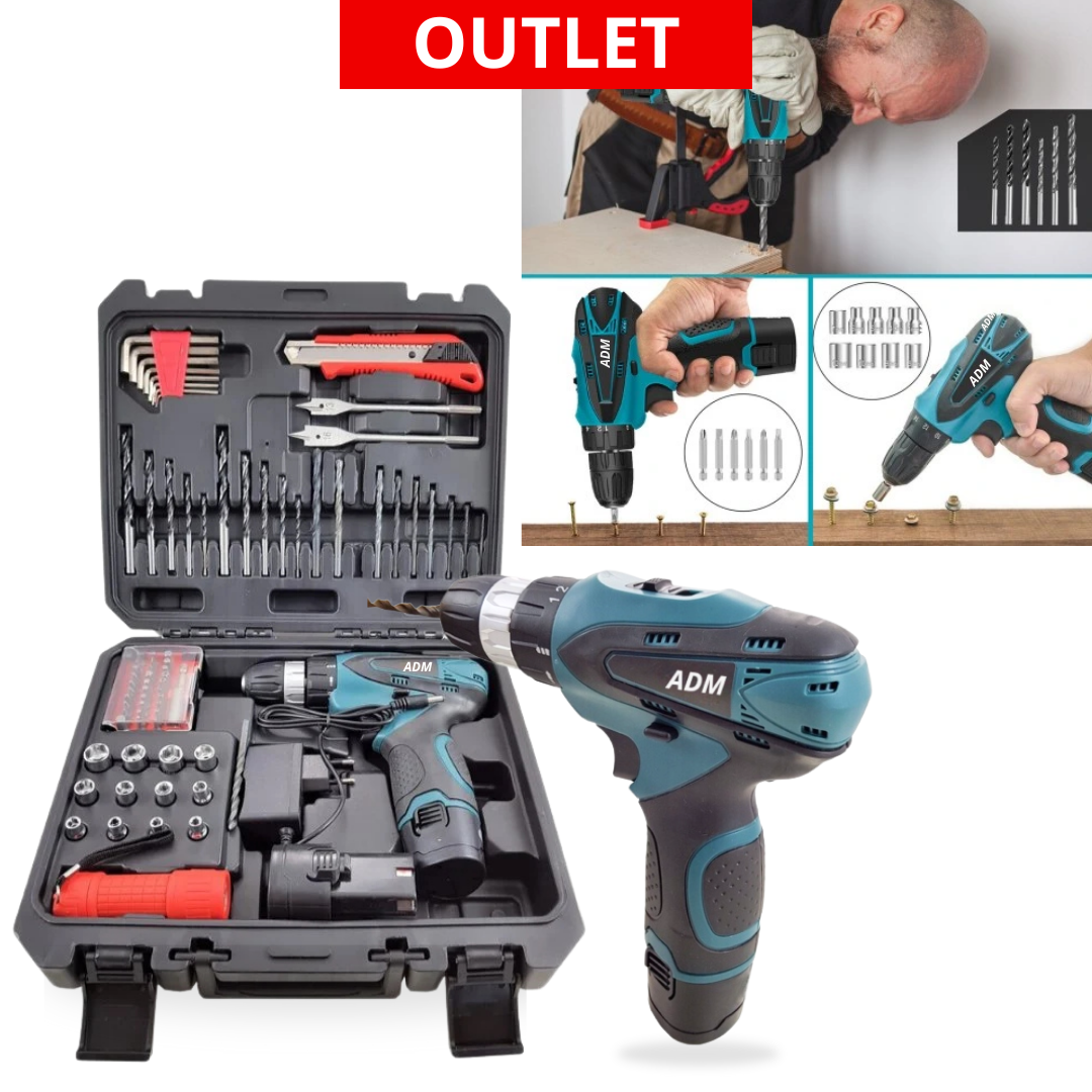 ADM Cordless Screwdriver 12V with 2 Batteries, 77 pcs Set, SKU: 395_boxdmg | OUTLET