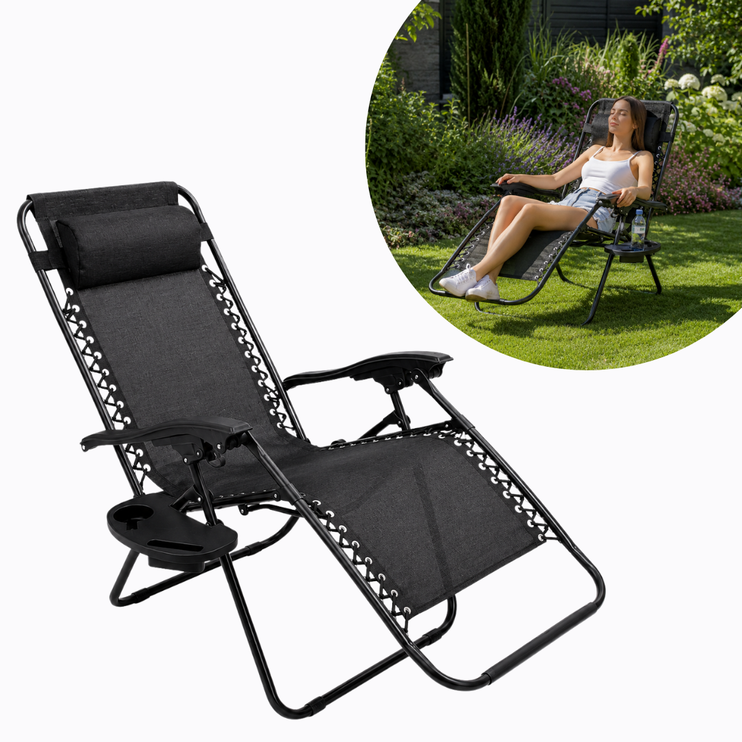 ADM Adjustable Reclining Outdoor Lounge Chair with Cup Holder, SKU: 7080
